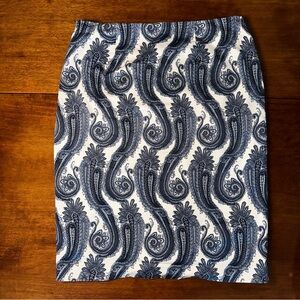Focus 2000 Blue and White Paisley Pencil Skirt